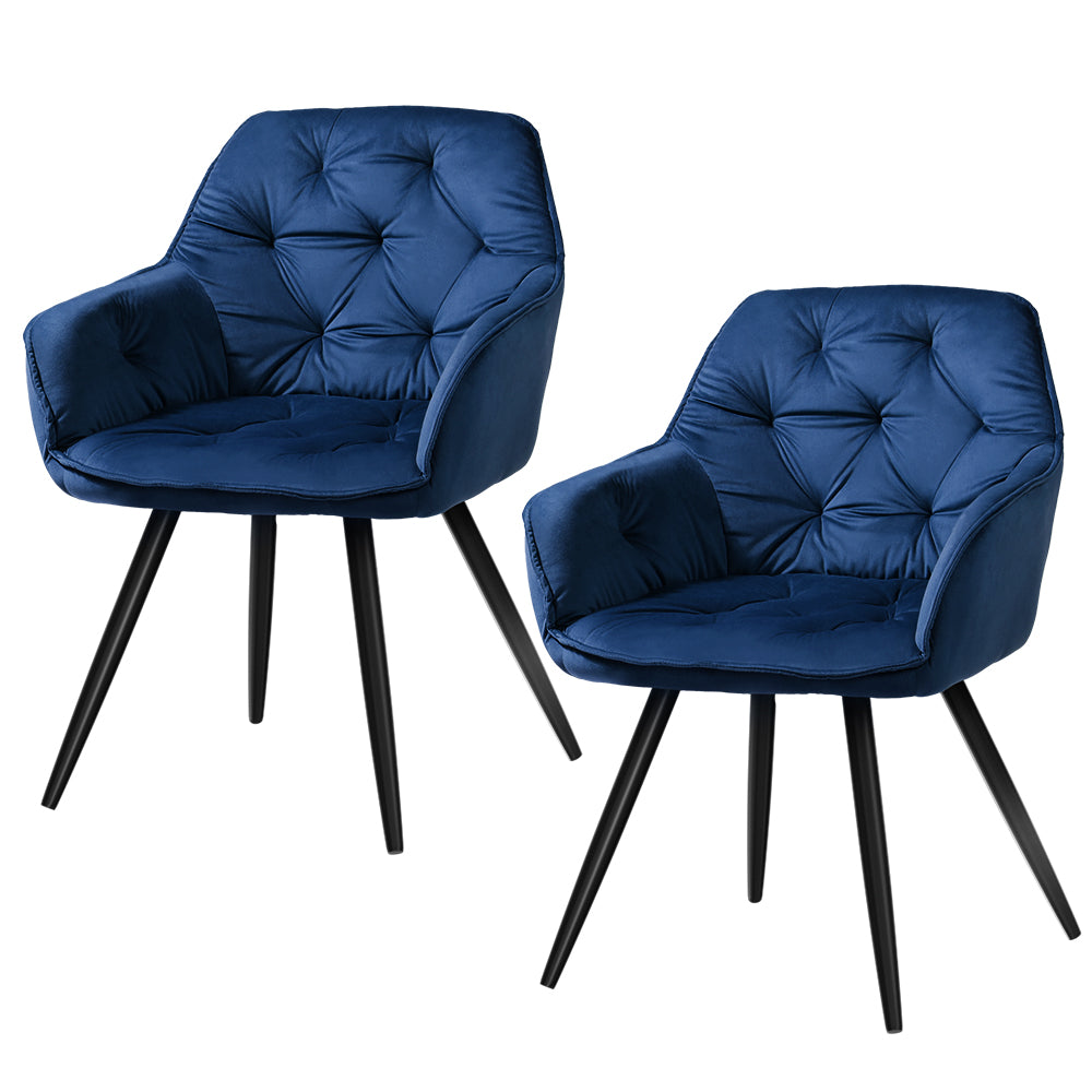 Dining Set: Artiss Dining Chairs Set of 2 Velvet Diamond Tufted Armchair Blue
