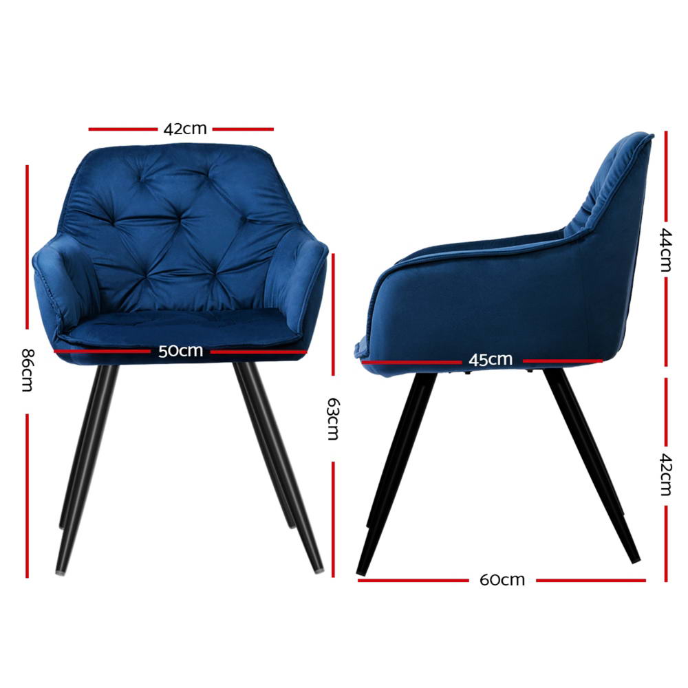 Kitchen & Dining Chairs: Artiss Dining Chairs Set of 4 Velvet Diamond Tufted Armchair Blue