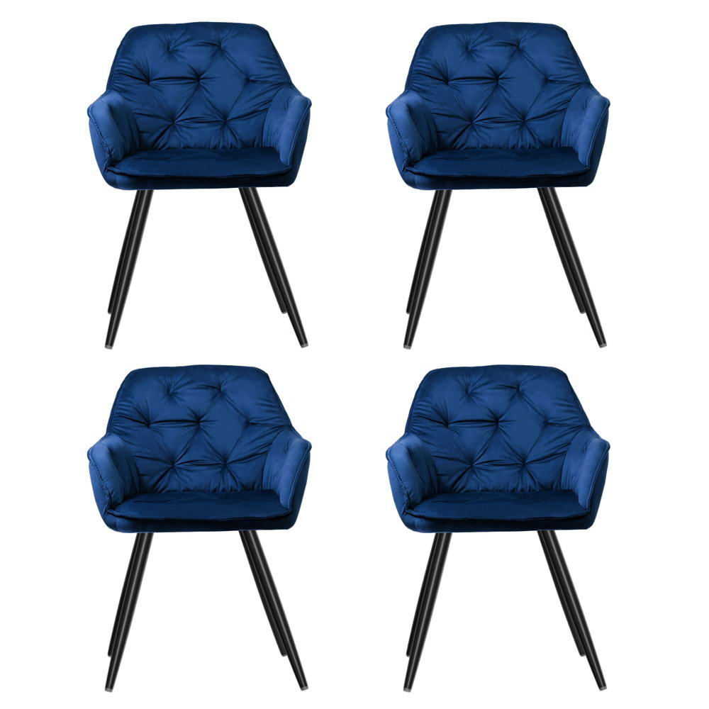 Kitchen & Dining Chairs: Artiss Dining Chairs Set of 4 Velvet Diamond Tufted Armchair Blue