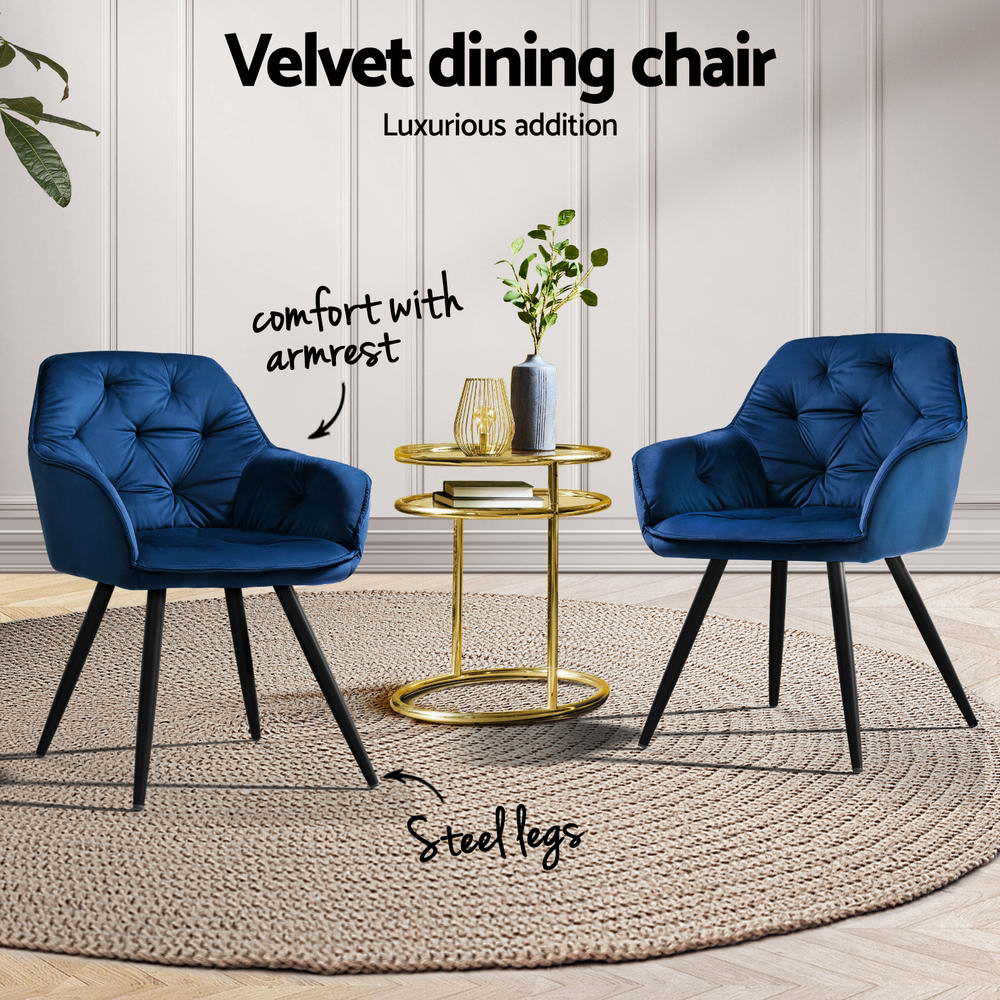 Kitchen & Dining Chairs: Artiss Dining Chairs Set of 4 Velvet Diamond Tufted Armchair Blue