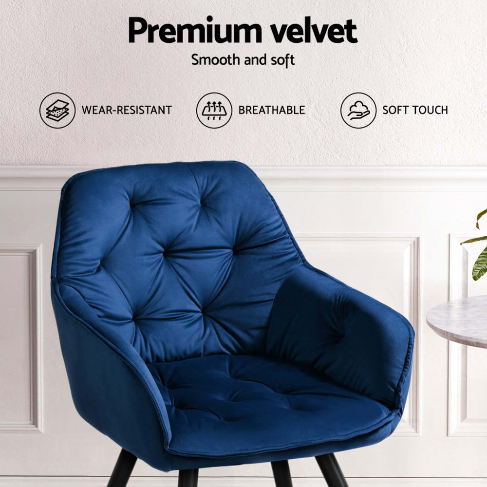 Kitchen & Dining Chairs: Artiss Dining Chairs Set of 4 Velvet Diamond Tufted Armchair Blue