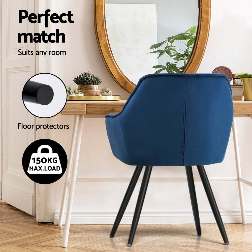 Kitchen & Dining Chairs: Artiss Dining Chairs Set of 4 Velvet Diamond Tufted Armchair Blue