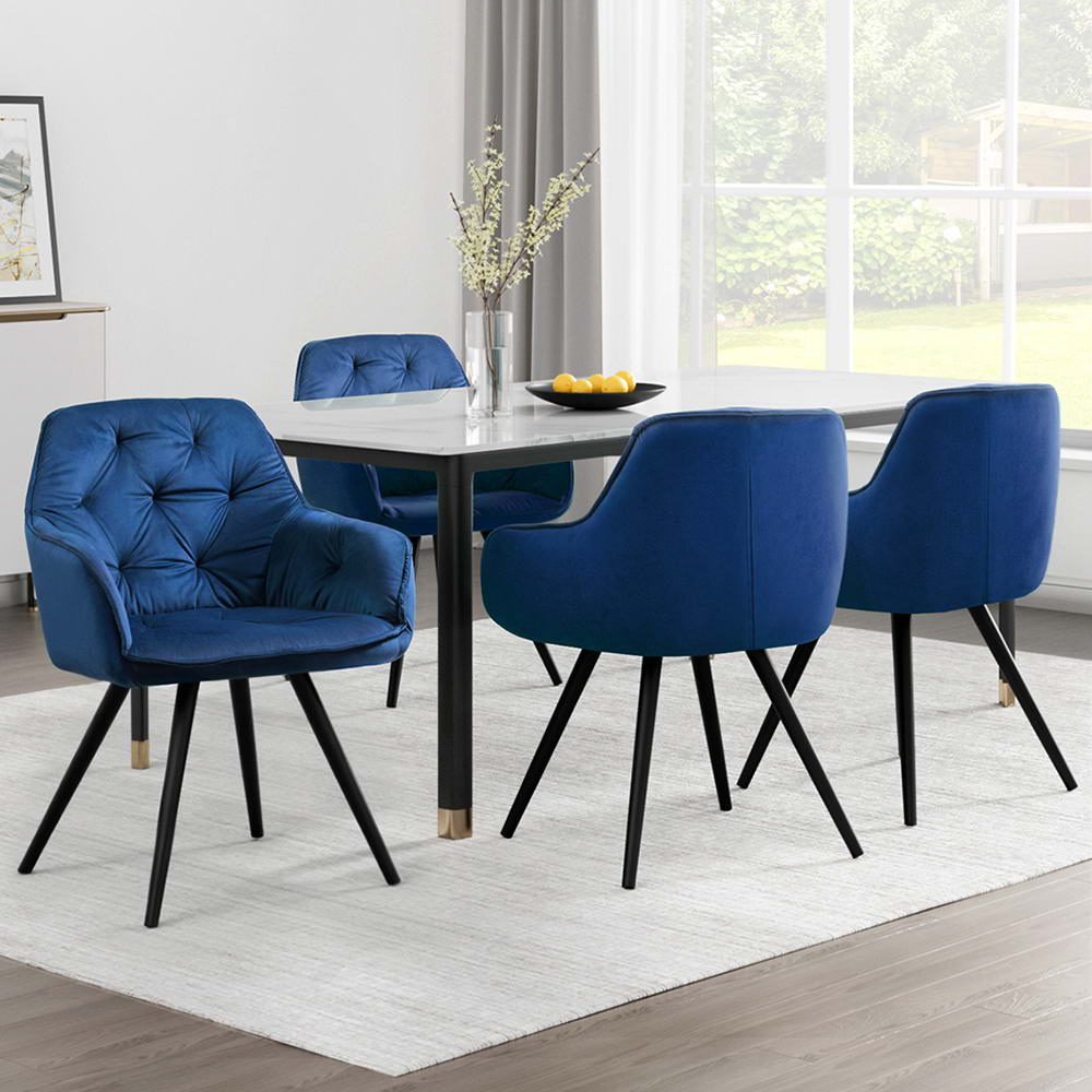 Kitchen & Dining Chairs: Artiss Dining Chairs Set of 4 Velvet Diamond Tufted Armchair Blue