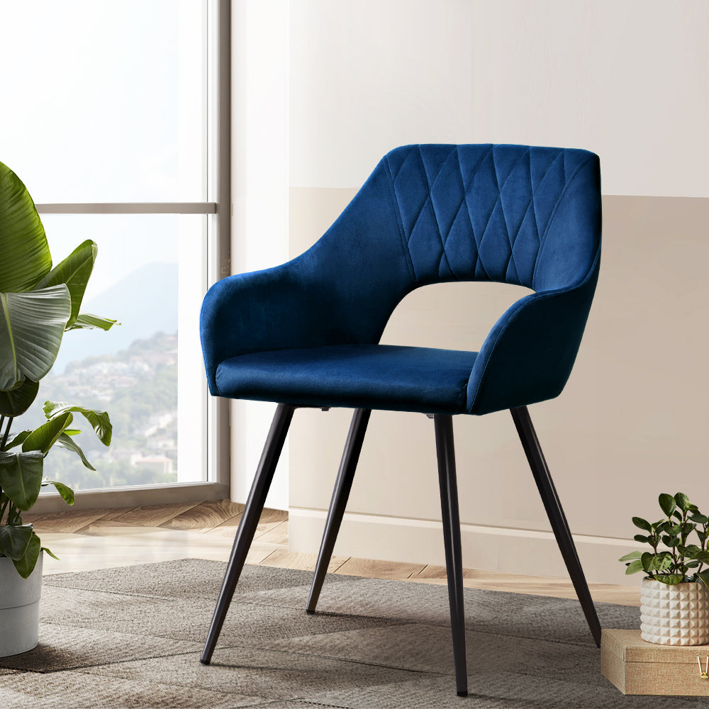 Kitchen & Dining Chairs: Artiss Dining Chairs Set of 2 Velvet Hollow Armchair Blue