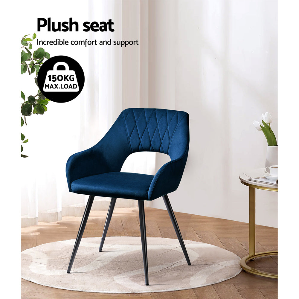 Kitchen & Dining Chairs: Artiss Dining Chairs Set of 2 Velvet Hollow Armchair Blue
