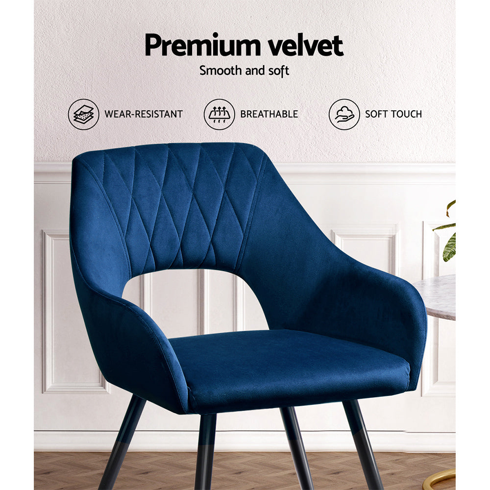 Kitchen & Dining Chairs: Artiss Dining Chairs Set of 2 Velvet Hollow Armchair Blue