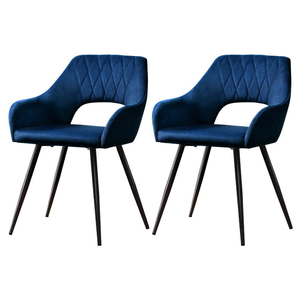 Kitchen & Dining Chairs: Artiss Dining Chairs Set of 2 Velvet Hollow Armchair Blue