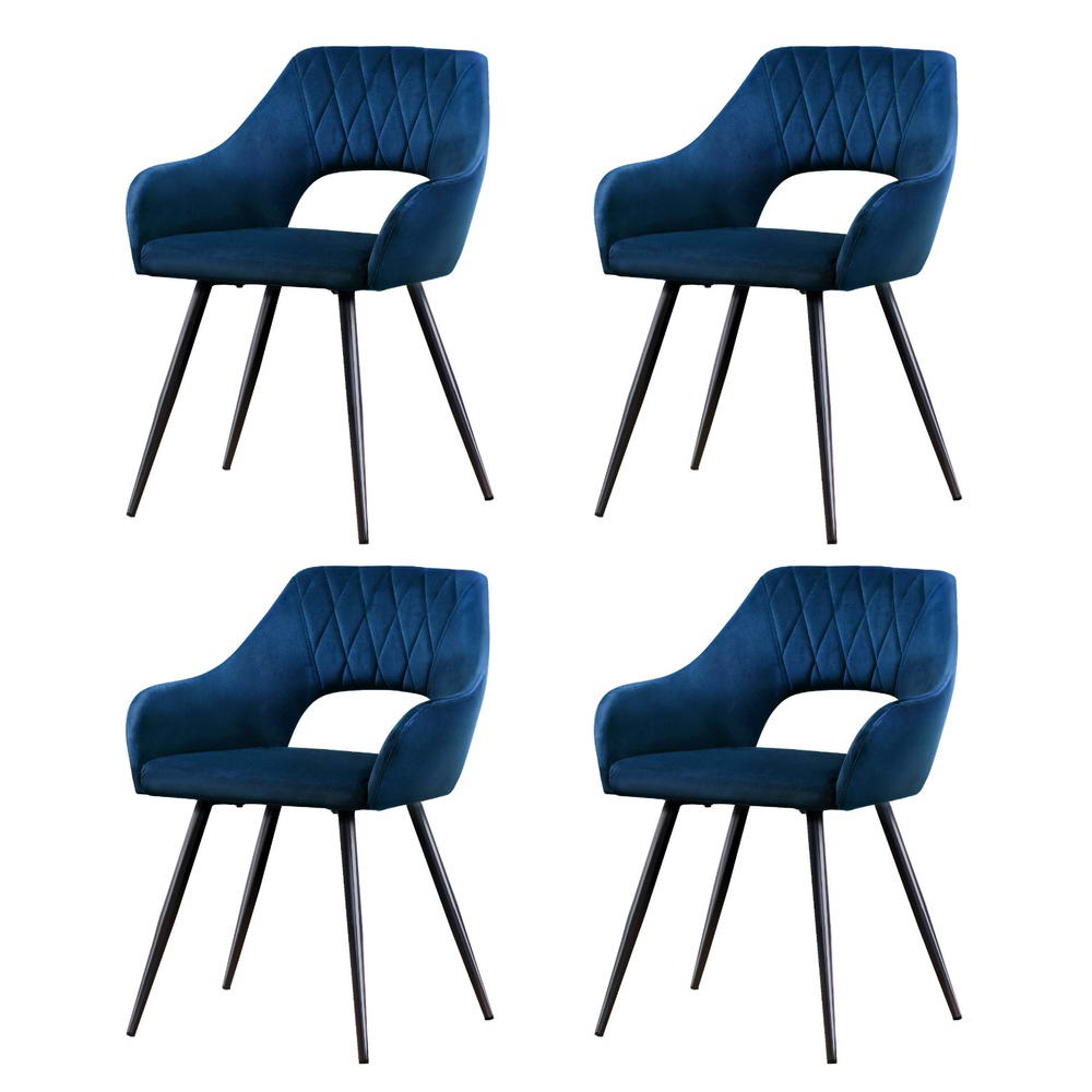 Kitchen & Dining Chairs: Artiss Dining Chairs Set of 4 Velvet Hollow Armchair Blue