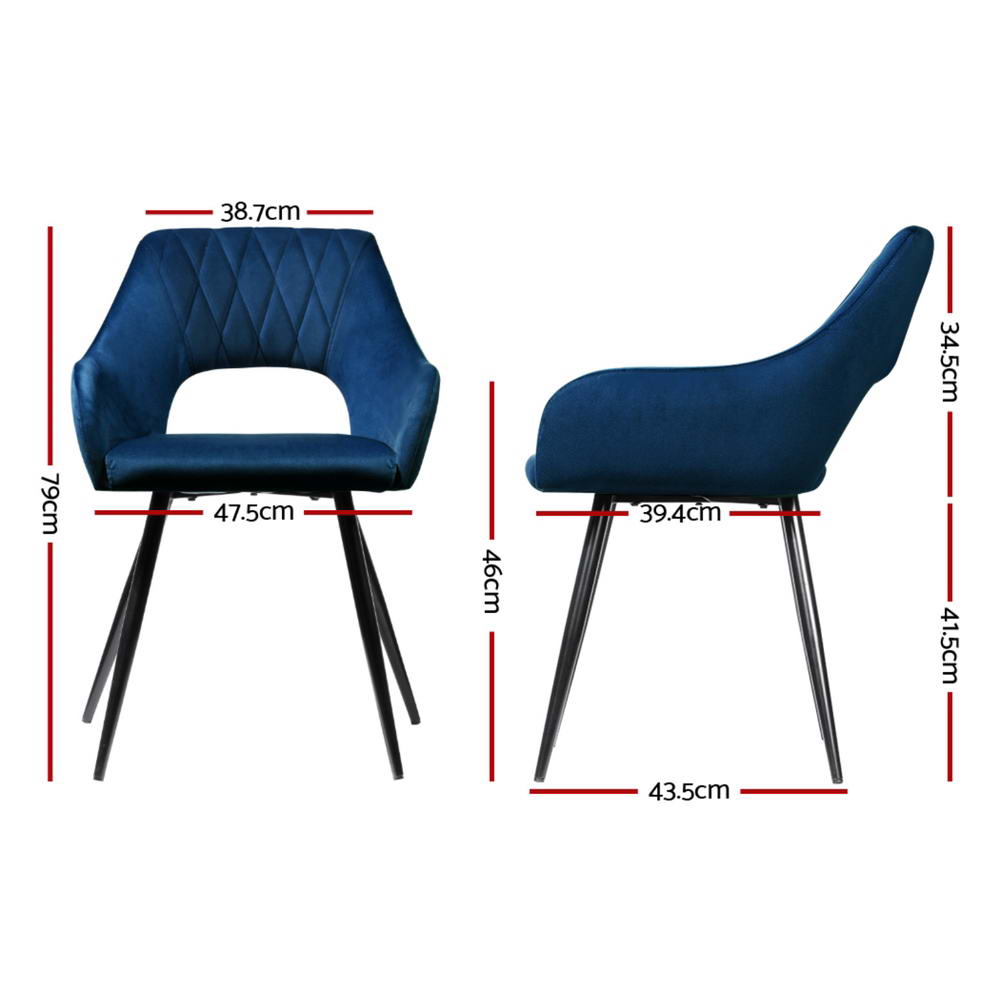 Kitchen & Dining Chairs: Artiss Dining Chairs Set of 4 Velvet Hollow Armchair Blue