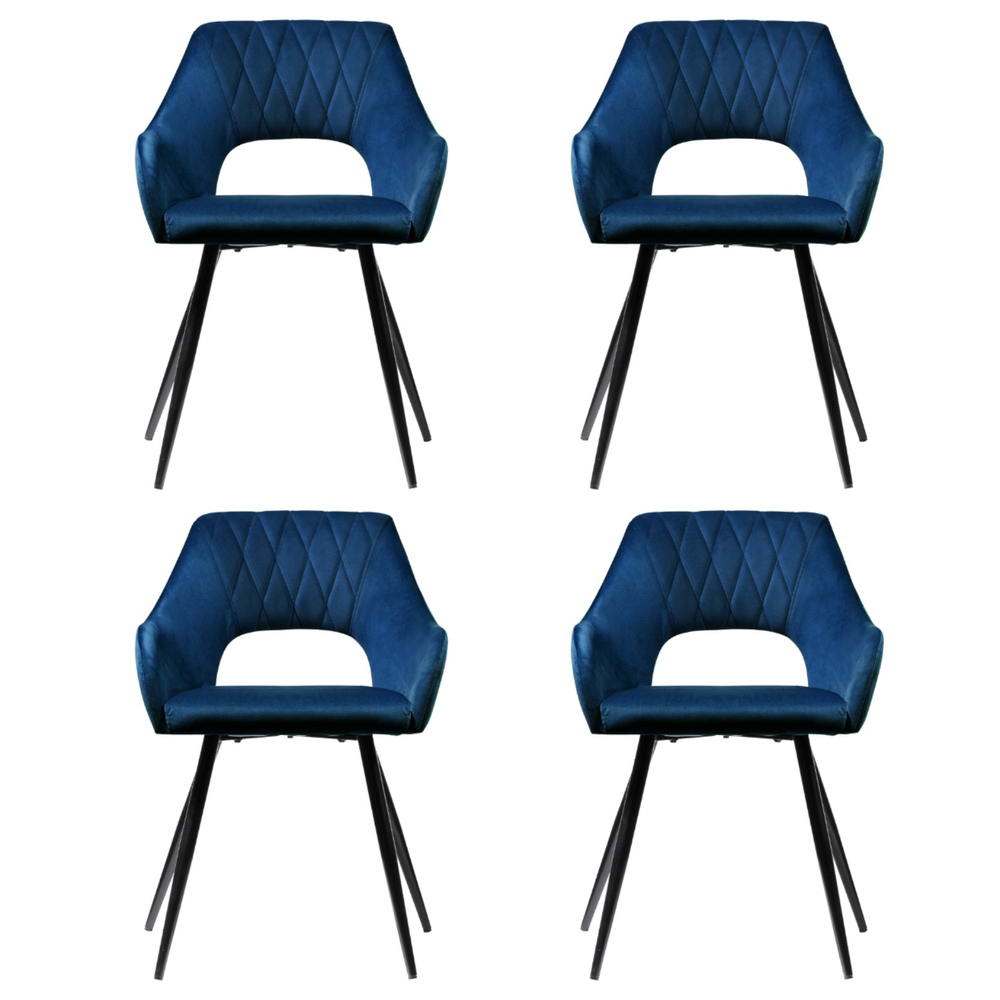 Kitchen & Dining Chairs: Artiss Dining Chairs Set of 4 Velvet Hollow Armchair Blue