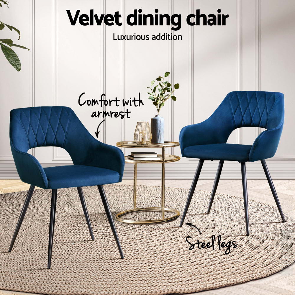 Kitchen & Dining Chairs: Artiss Dining Chairs Set of 4 Velvet Hollow Armchair Blue