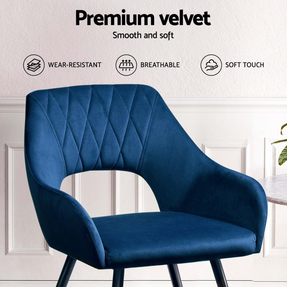 Kitchen & Dining Chairs: Artiss Dining Chairs Set of 4 Velvet Hollow Armchair Blue