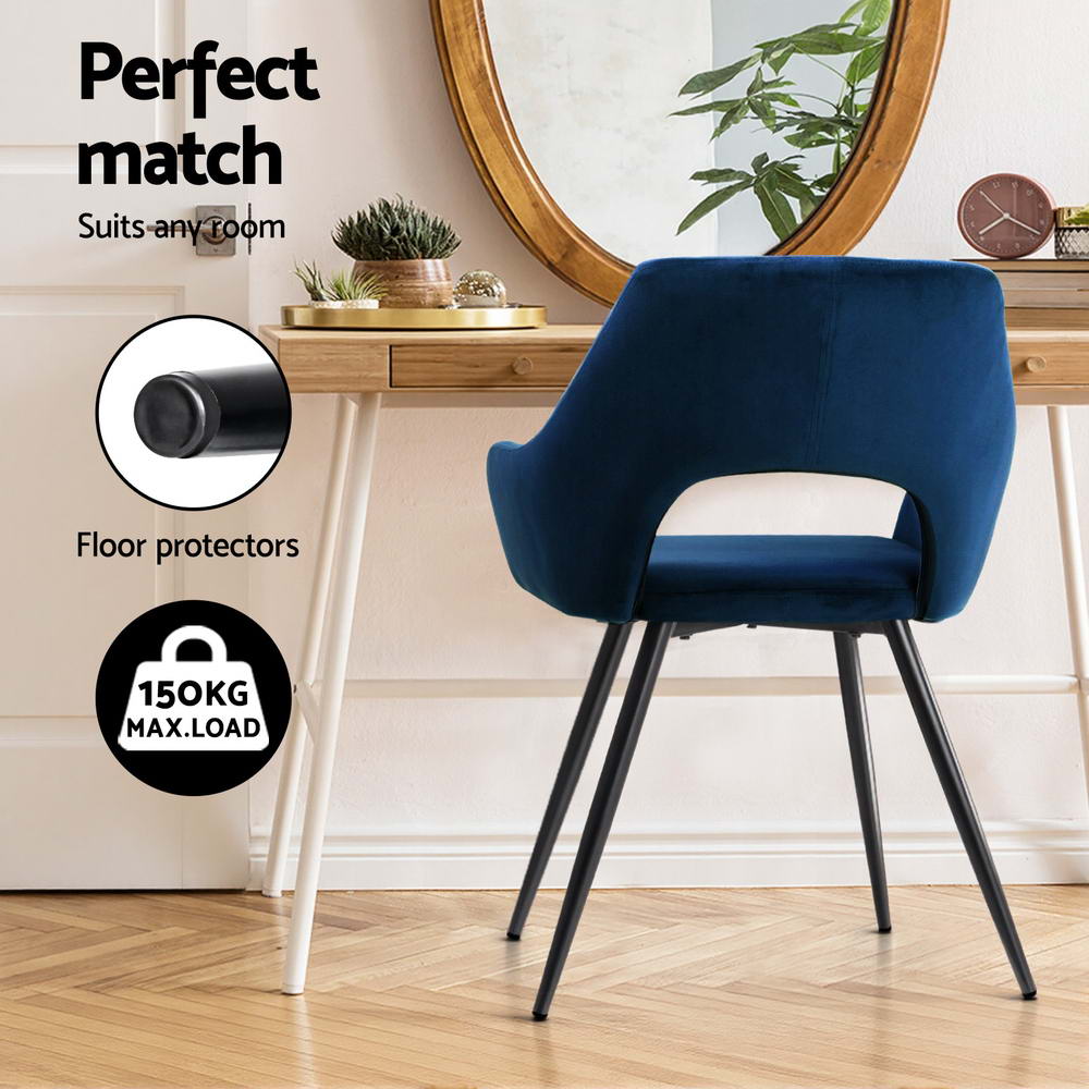 Kitchen & Dining Chairs: Artiss Dining Chairs Set of 4 Velvet Hollow Armchair Blue