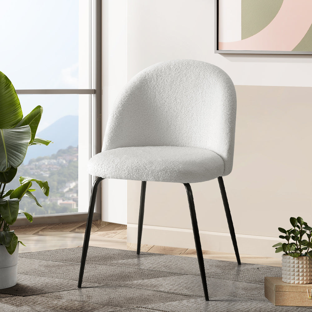 Dining Set: Artiss Dining Chairs Set of 2 Sherpa Boucle White