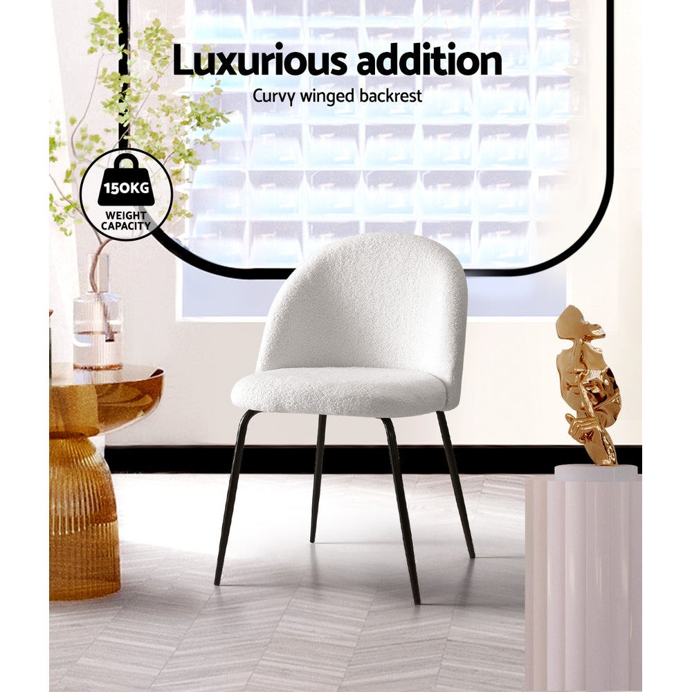 Dining Set: Artiss Dining Chairs Set of 2 Sherpa Boucle White