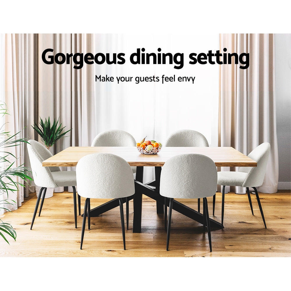Dining Set: Artiss Dining Chairs Set of 2 Sherpa Boucle White