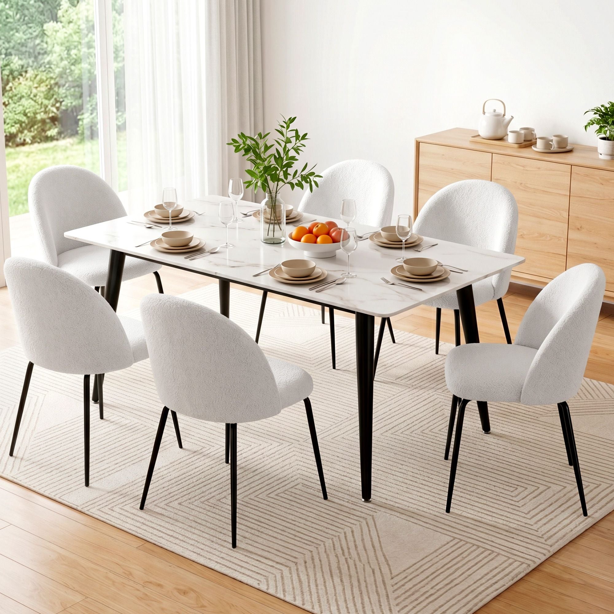 Artiss Dining Chairs Set of 6 Sherpa Boucle White