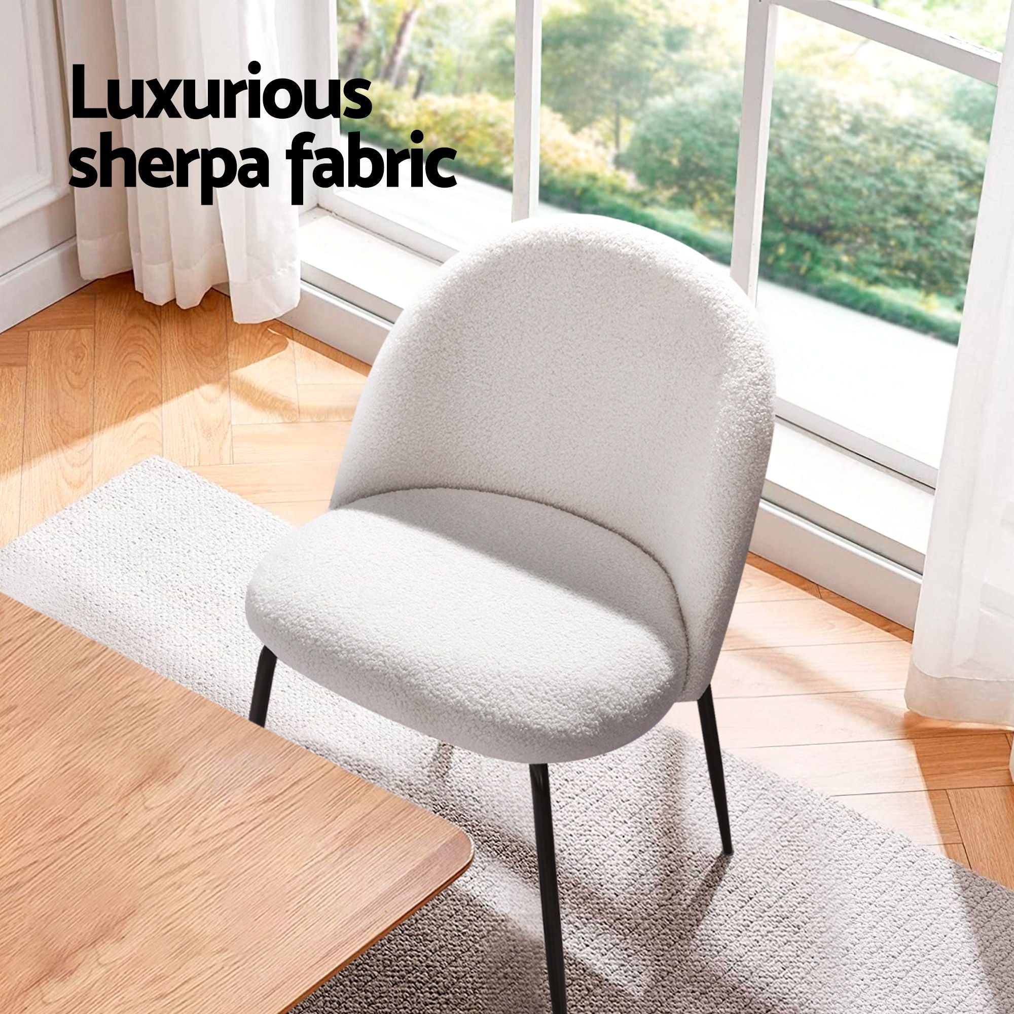 Artiss Dining Chairs Set of 6 Sherpa Boucle White
