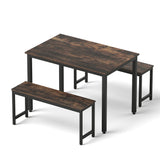 Dining Set: Artiss Dining Table and Chairs Set 3PCS Kitchen Metal Desk Bench Dark Walnut