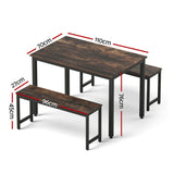 Dining Set: Artiss Dining Table and Chairs Set 3PCS Kitchen Metal Desk Bench Dark Walnut