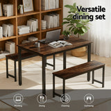 Dining Set: Artiss Dining Table and Chairs Set 3PCS Kitchen Metal Desk Bench Dark Walnut