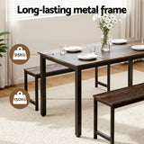 Dining Set: Artiss Dining Table and Chairs Set 3PCS Kitchen Metal Desk Bench Dark Walnut