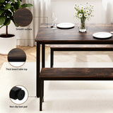 Dining Set: Artiss Dining Table and Chairs Set 3PCS Kitchen Metal Desk Bench Dark Walnut