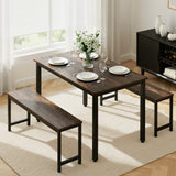 Dining Set: Artiss Dining Table and Chairs Set 3PCS Kitchen Metal Desk Bench Dark Walnut