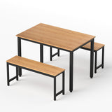 Dining Set: Artiss Dining Table and Chairs Set 3PCS Kitchen Metal Desk Bench Natural Oak