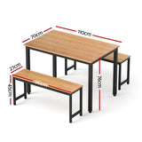 Dining Set: Artiss Dining Table and Chairs Set 3PCS Kitchen Metal Desk Bench Natural Oak