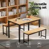 Dining Set: Artiss Dining Table and Chairs Set 3PCS Kitchen Metal Desk Bench Natural Oak