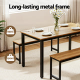 Dining Set: Artiss Dining Table and Chairs Set 3PCS Kitchen Metal Desk Bench Natural Oak