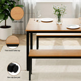 Dining Set: Artiss Dining Table and Chairs Set 3PCS Kitchen Metal Desk Bench Natural Oak