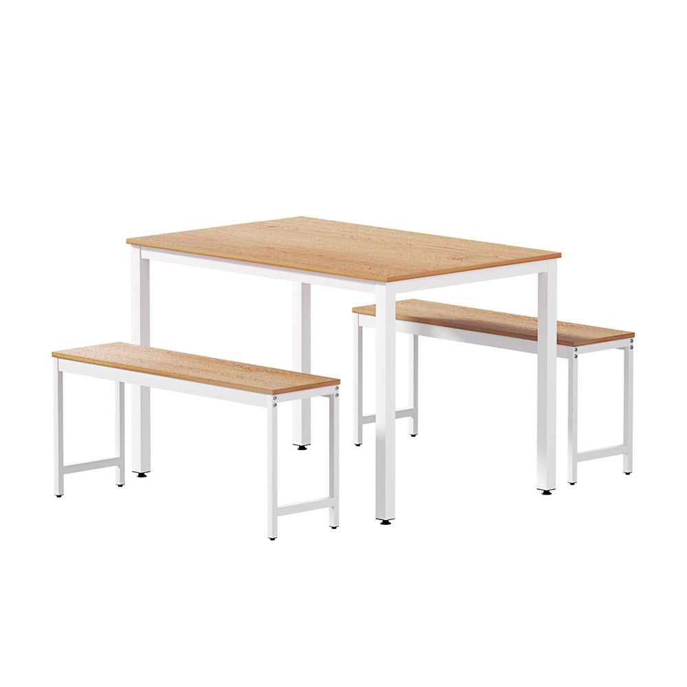 Dining Tables: Artiss Dining Table and Chairs Set 3PCS Metal Desk Bench Sets Kitchen Furniture