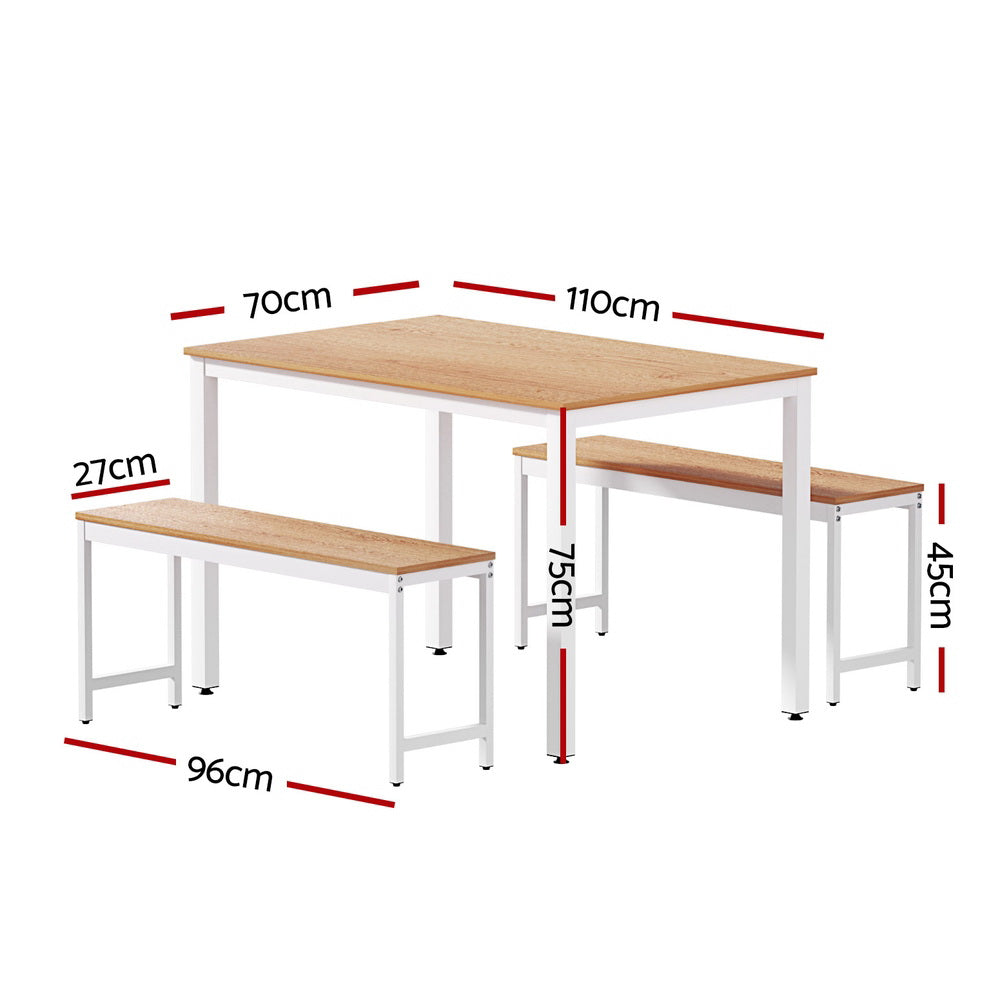Dining Tables: Artiss Dining Table and Chairs Set 3PCS Metal Desk Bench Sets Kitchen Furniture