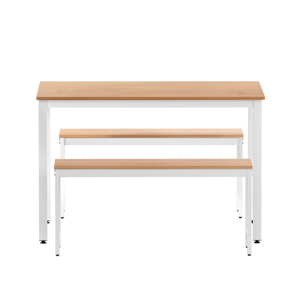 Dining Tables: Artiss Dining Table and Chairs Set 3PCS Metal Desk Bench Sets Kitchen Furniture