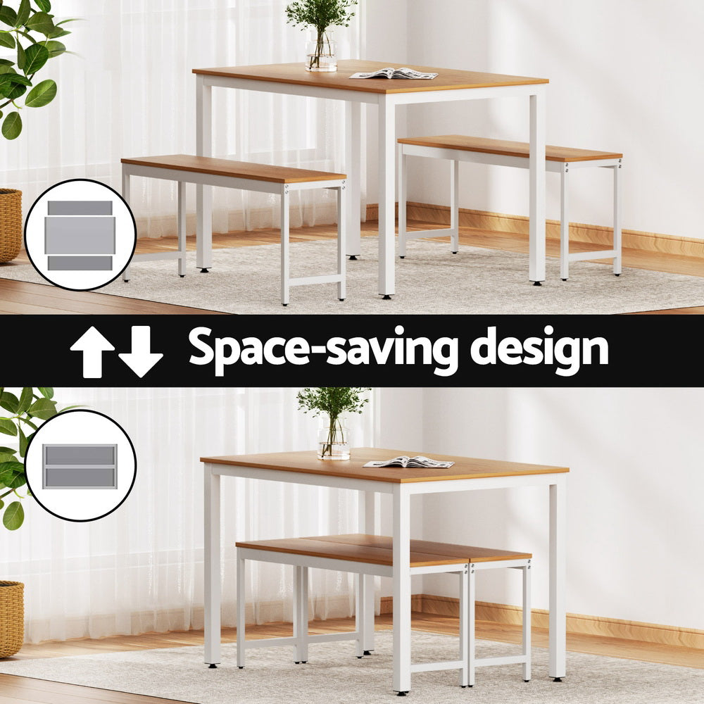 Dining Tables: Artiss Dining Table and Chairs Set 3PCS Metal Desk Bench Sets Kitchen Furniture