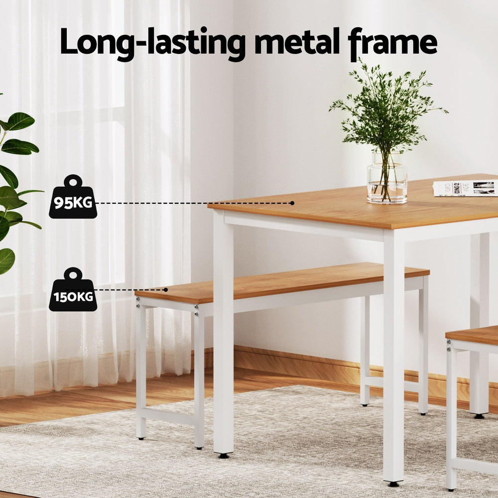 Dining Tables: Artiss Dining Table and Chairs Set 3PCS Metal Desk Bench Sets Kitchen Furniture