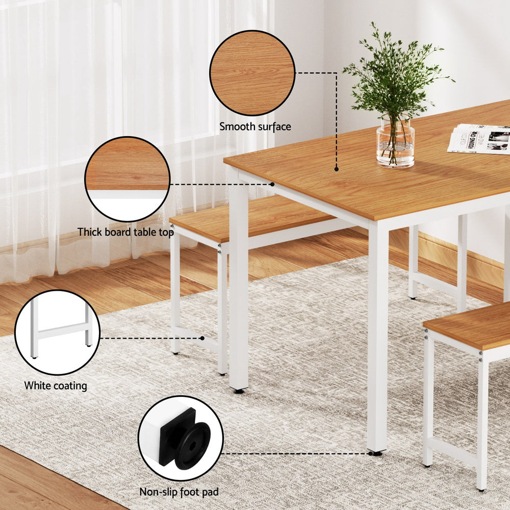 Dining Tables: Artiss Dining Table and Chairs Set 3PCS Metal Desk Bench Sets Kitchen Furniture