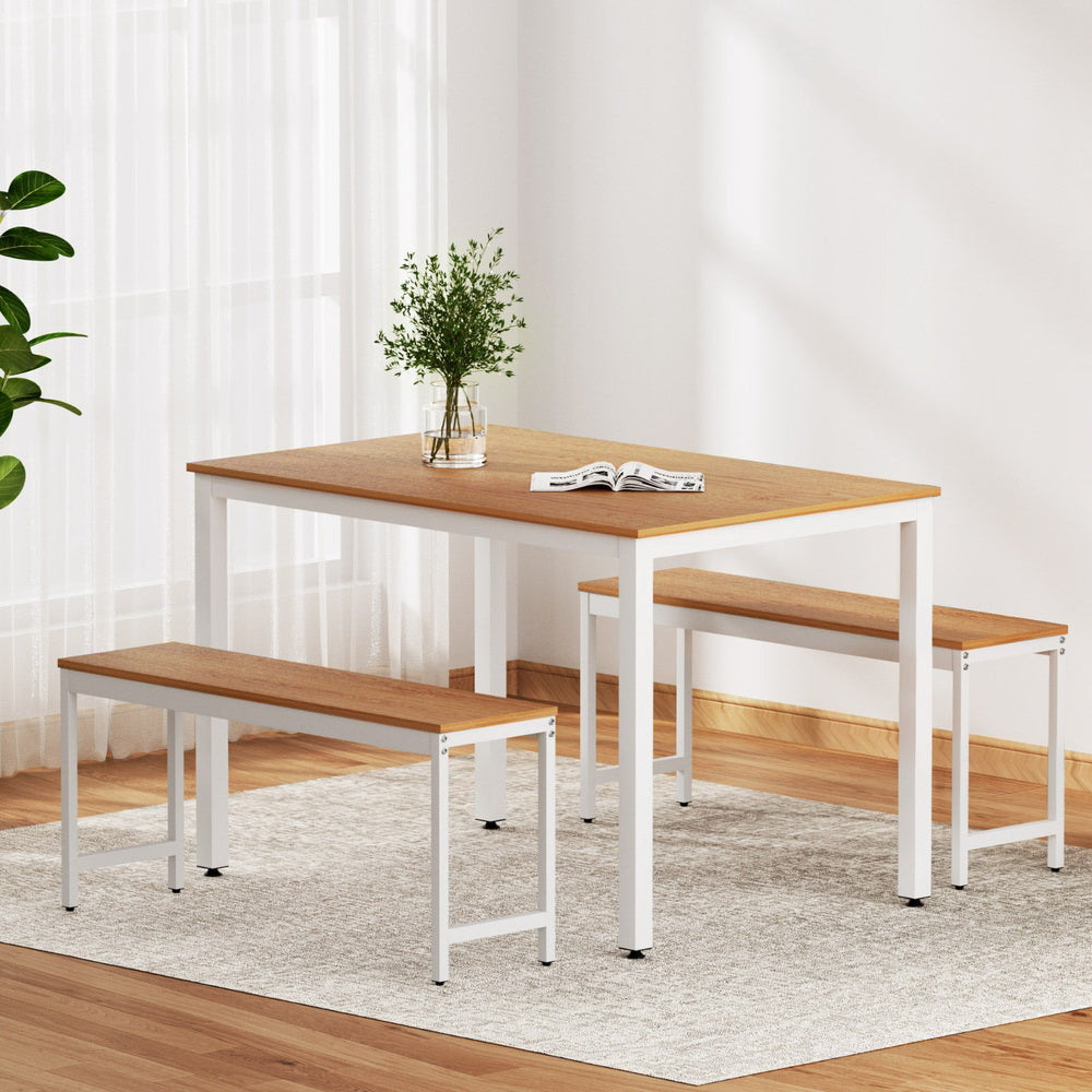Dining Tables: Artiss Dining Table and Chairs Set 3PCS Metal Desk Bench Sets Kitchen Furniture