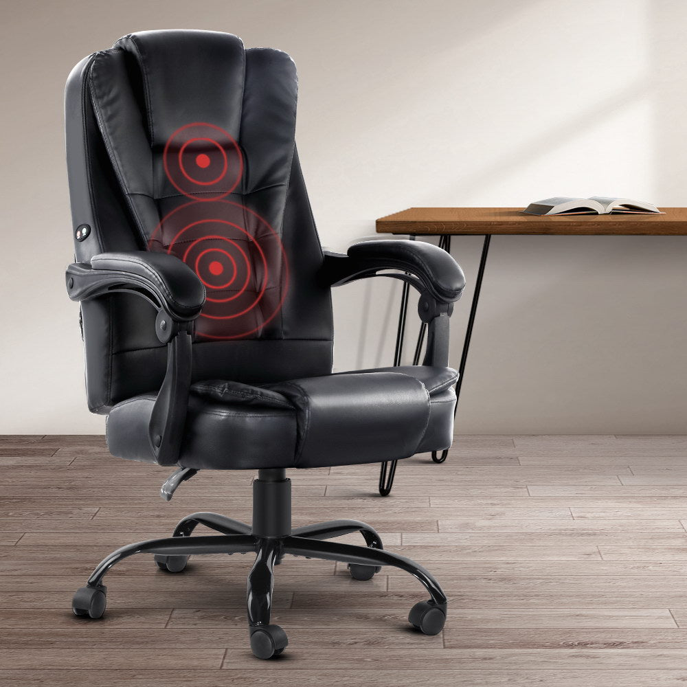 Massage Chairs: Artiss Massage Office Chair Executive Computer Gaming Chairs Black PU Leather