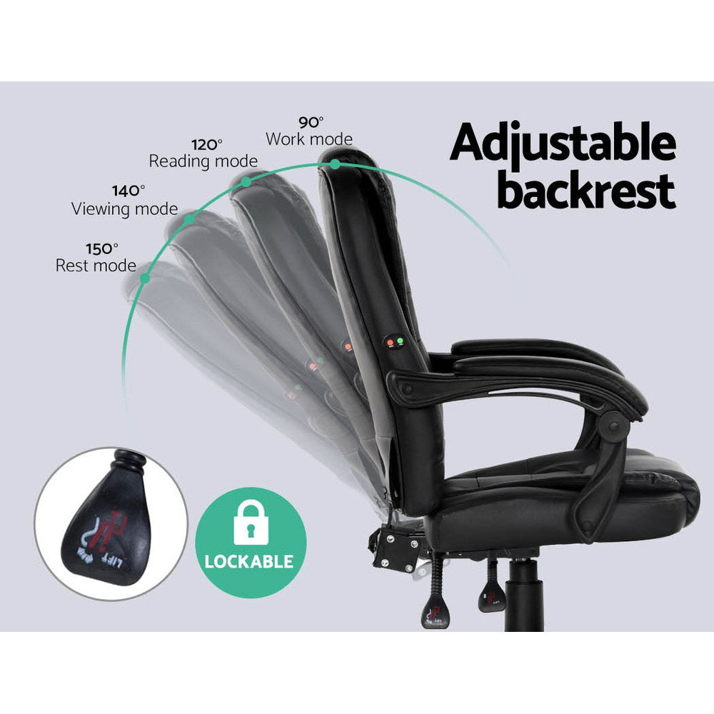 Massage Chairs: Artiss Massage Office Chair Executive Computer Gaming Chairs Black PU Leather
