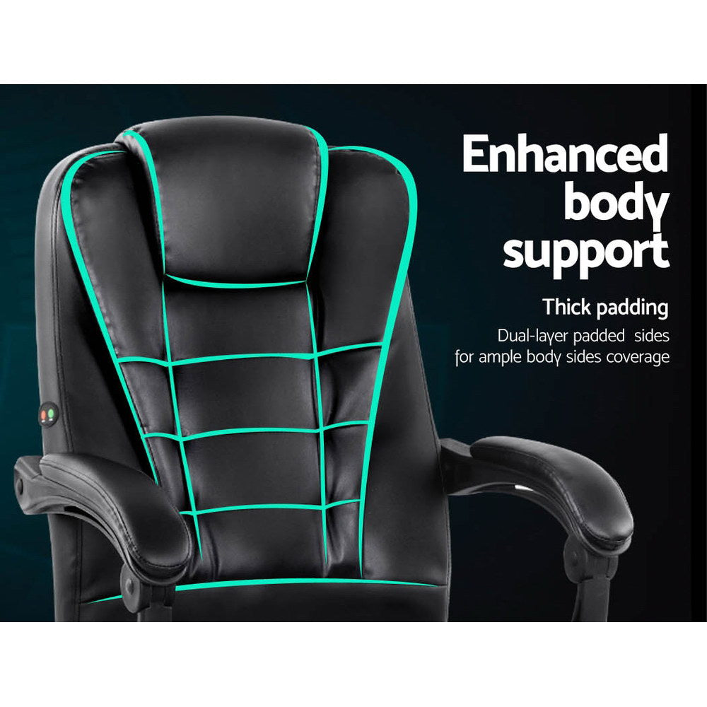Massage Chairs: Artiss Massage Office Chair Executive Computer Gaming Chairs Black PU Leather