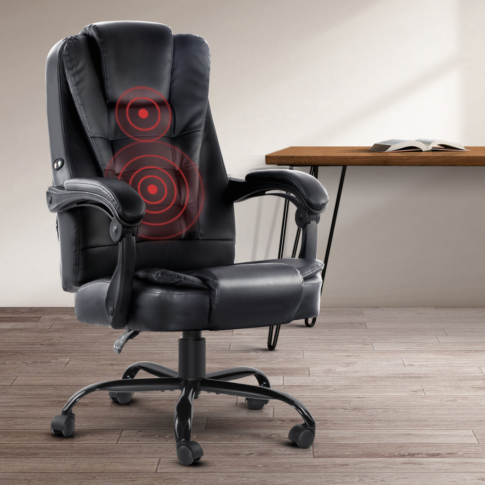 Massage Chairs: Artiss Massage Office Chair Executive Computer Gaming Chairs Black PU Leather