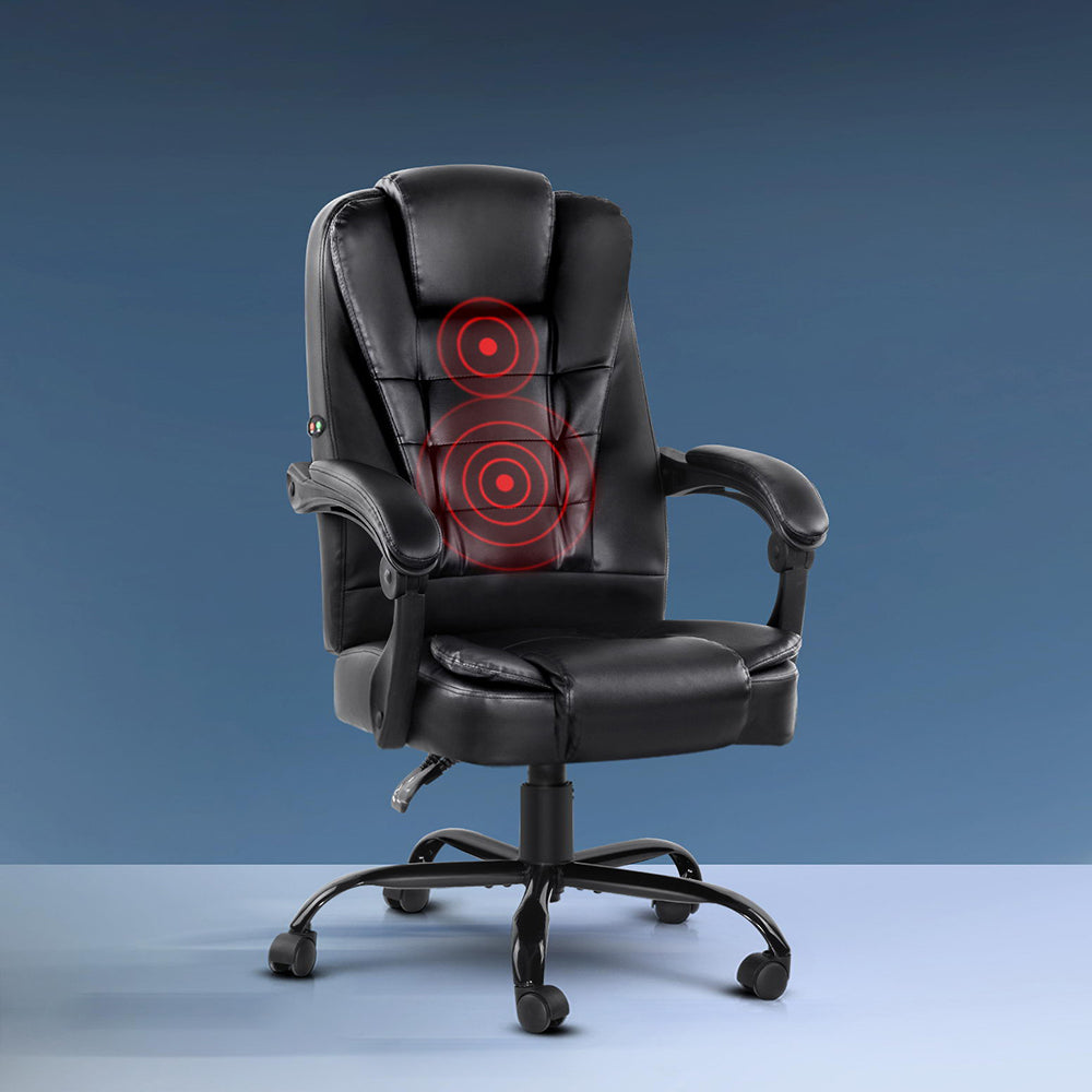 Massage Chairs: Artiss Massage Office Chair Executive Computer Gaming Chairs Black PU Leather