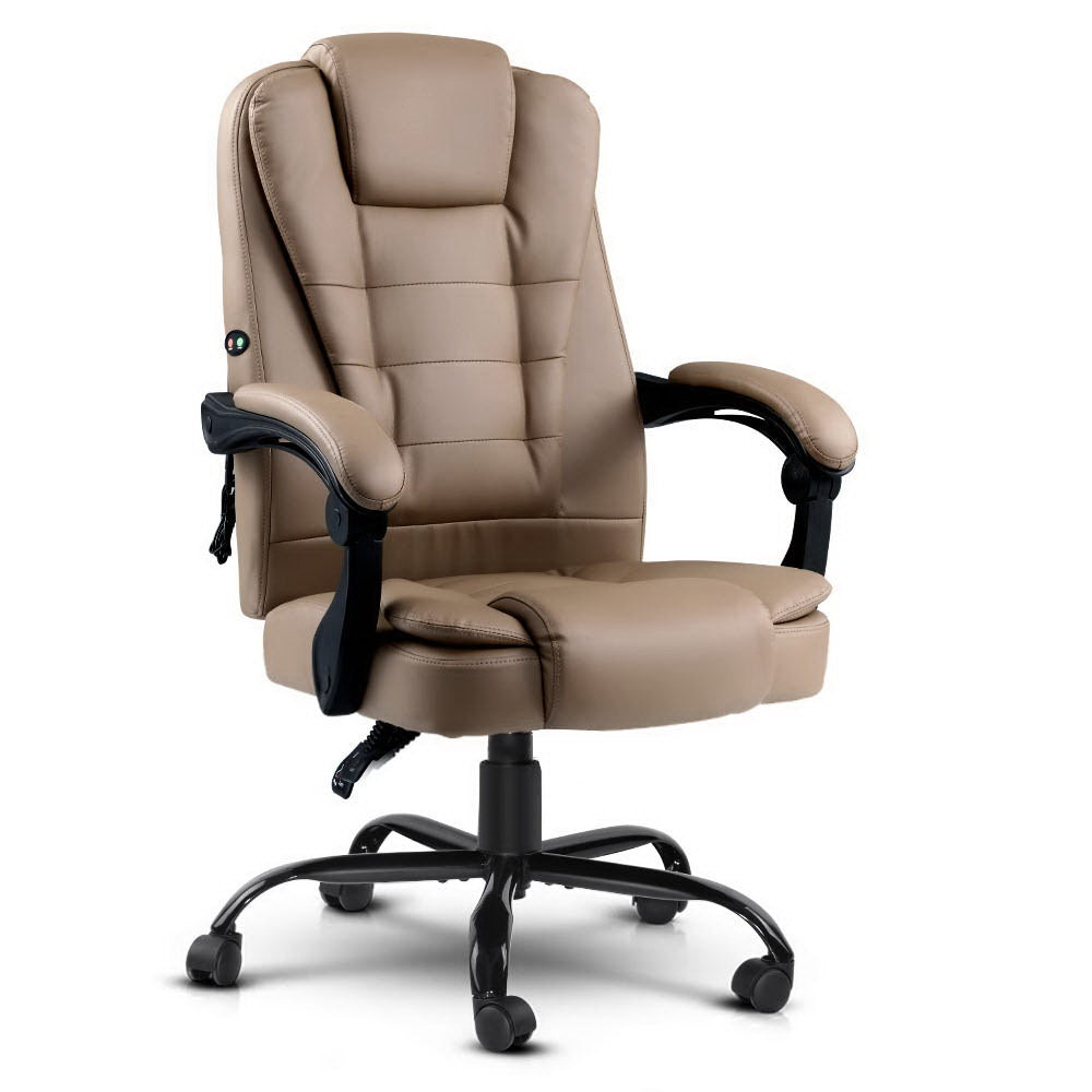 Massage Chairs: Artiss Massage Office Chair Executive Computer Gaming Chairs Brown PU Leather Espresso