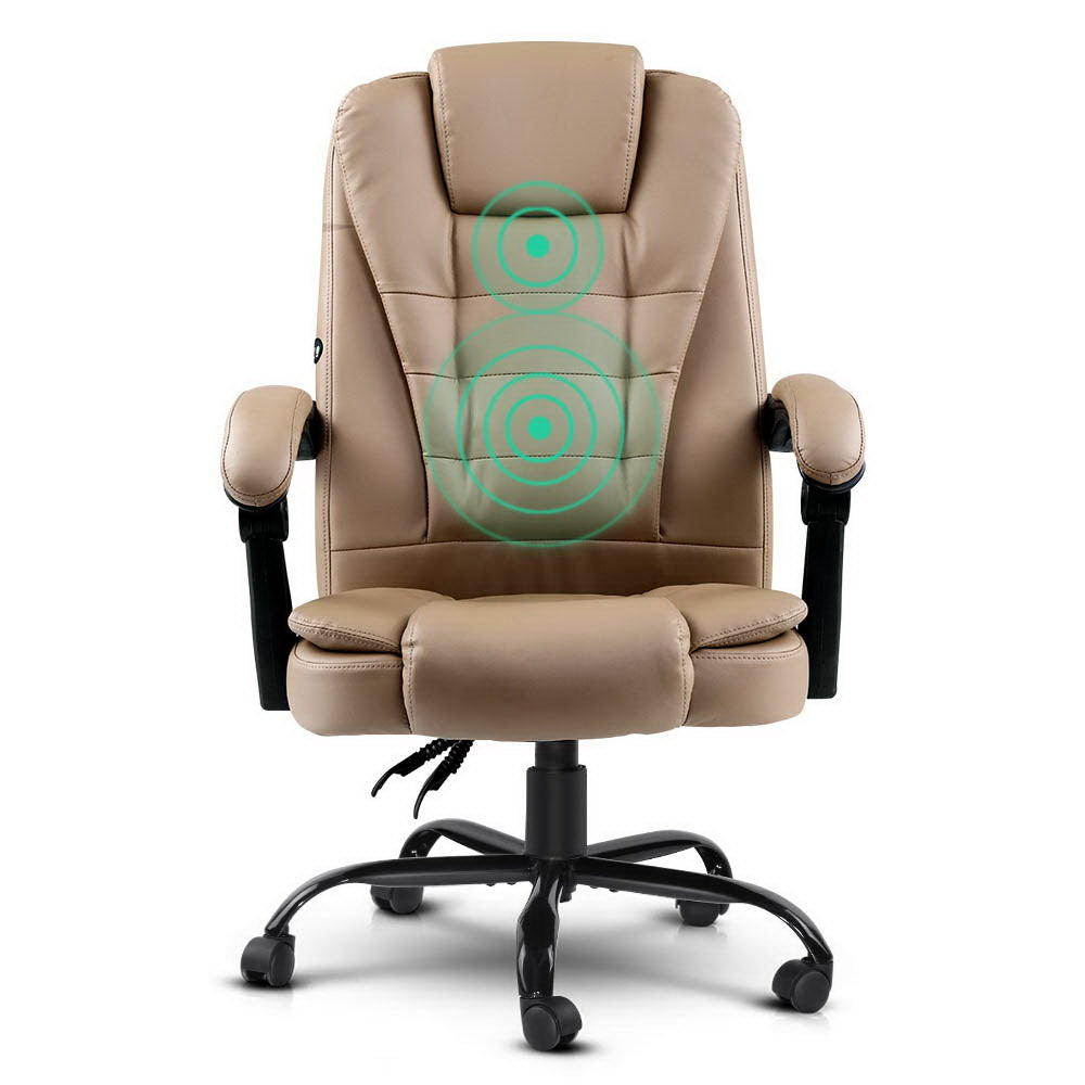Massage Chairs: Artiss Massage Office Chair Executive Computer Gaming Chairs Brown PU Leather Espresso