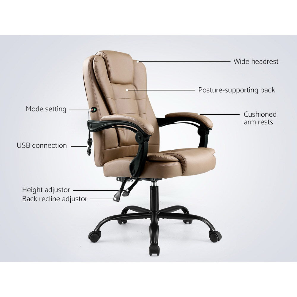 Massage Chairs: Artiss Massage Office Chair Executive Computer Gaming Chairs Brown PU Leather Espresso