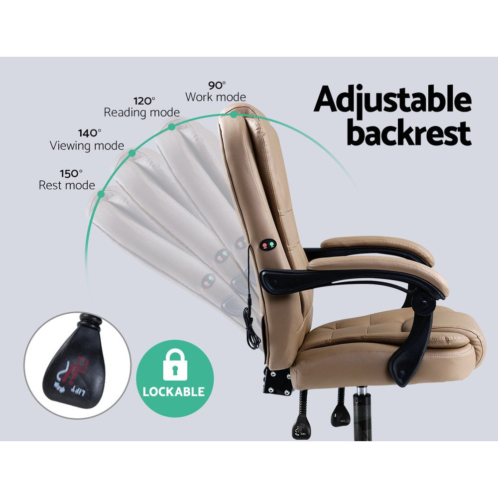 Massage Chairs: Artiss Massage Office Chair Executive Computer Gaming Chairs Brown PU Leather Espresso