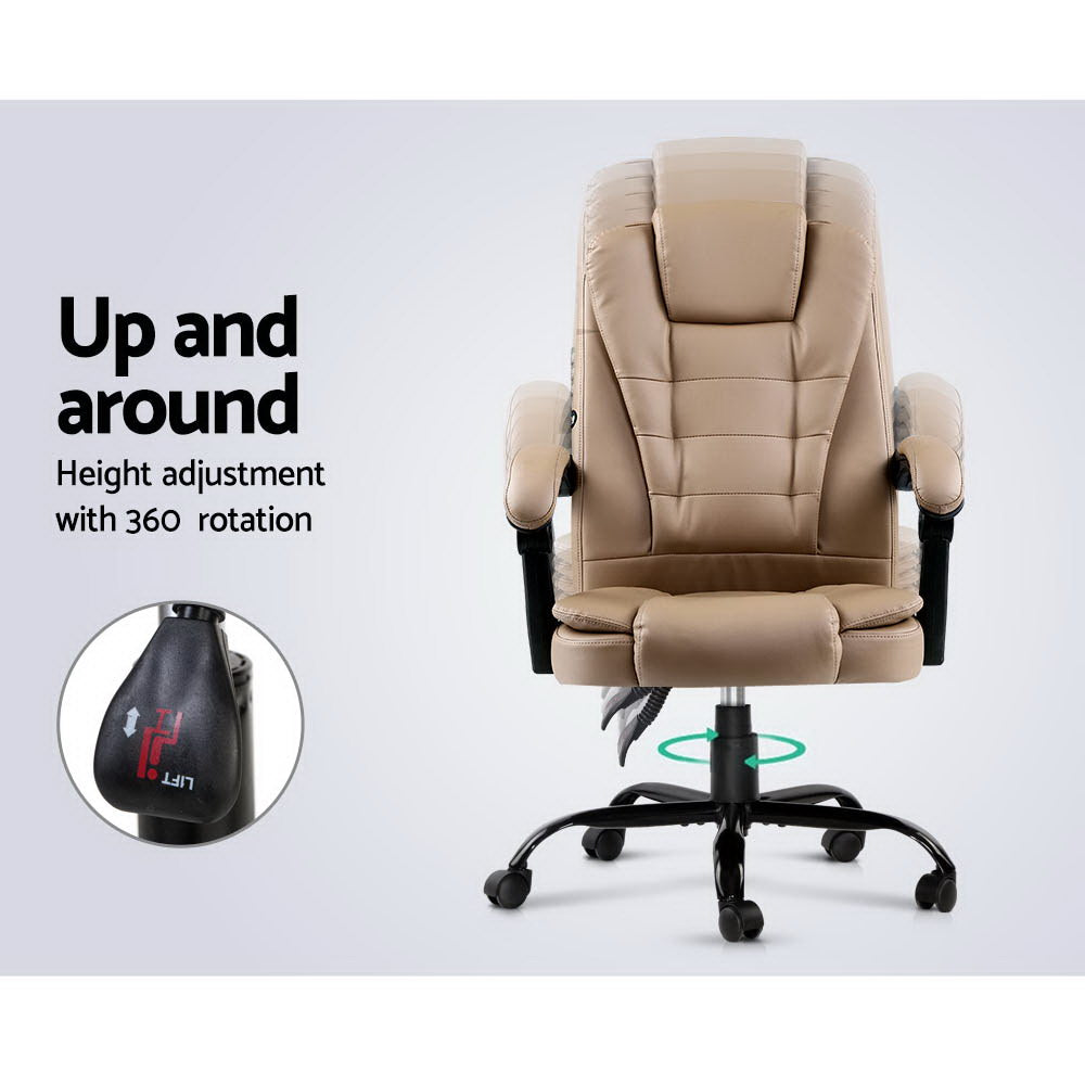 Massage Chairs: Artiss Massage Office Chair Executive Computer Gaming Chairs Brown PU Leather Espresso
